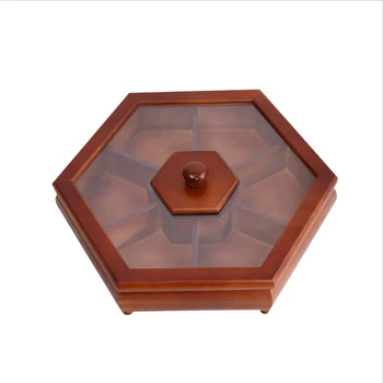 

Household Divided Candy Snack Box with Lid Solid Wood Chinese Dried Fruit Box Nuts, Melon Seeds and Peanut Box