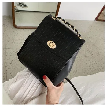 

Luxury design Stripe Women Backpacks Chain female shoulder bag ladies Totes PU leather schoolbag backpacks bagpack for girls