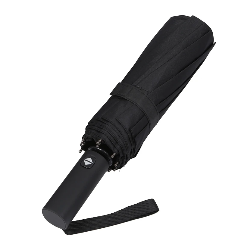 12 Ribs Windproof Travel Umbrella With Teflon Canopy, Lengthened Handle With Auto Open Close Button, Compact Protection From Rai