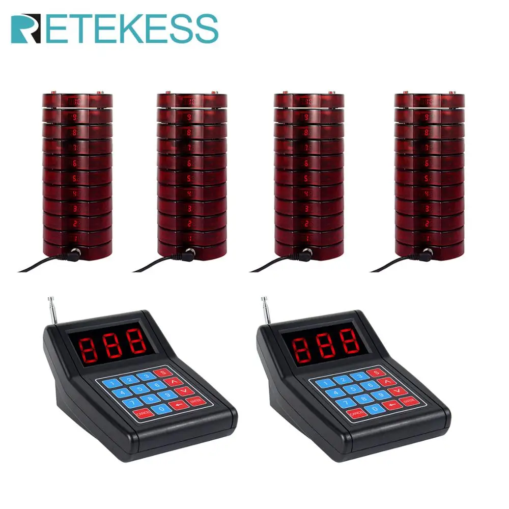 

RETEKESS SU-668 999 Channel Restaurant Pager Wireless Paging Queuing Calling System 40 Coaster Pagers call customer