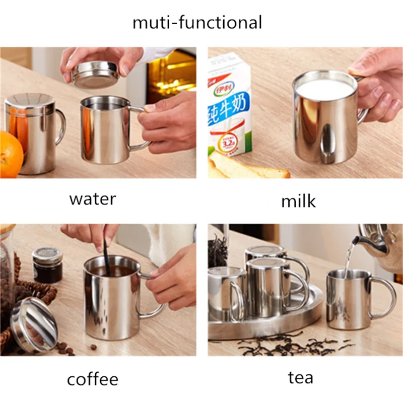 304 Stainless Steel Cup Portable Vacuum Insulation Mug with Lid Outdoor Travel Water Jug Coffee Tea Milk Flask Home Office Cups