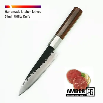 

AMBER 5 inch Clad Steel Japanese Professional Octagonal Handle Kitchen Fruit Knife Utility Knives