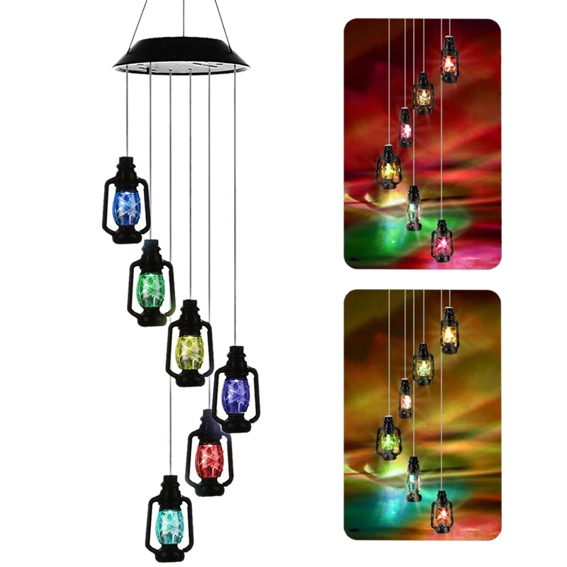 

Changing Solar Powered Lanterns Wind Chime Wind Mobile LED Light, Gzero Spiral Spinner Windchime Portable Outdoor Chime for Pati