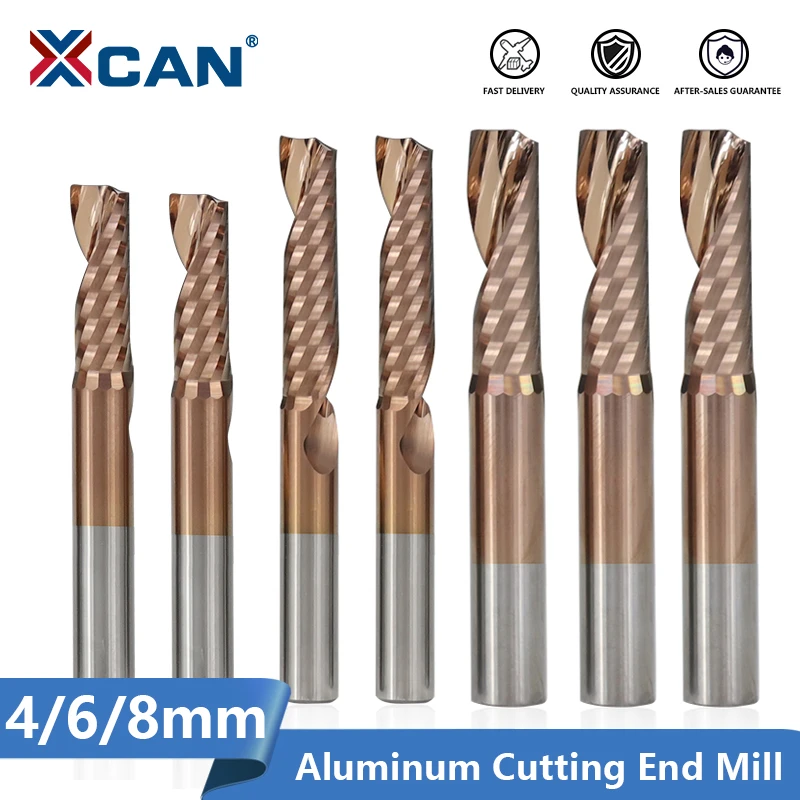 Xcan Aluminum Cutting End Mill 4 6 8mm Shank Single Flute Ticn Coating