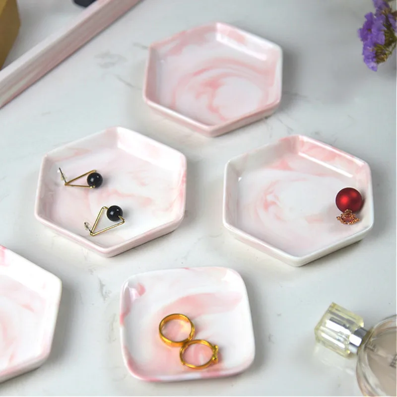 

Nordic Marble Storage Trays Ceramic Jewelry Tray Bathroom Dresser Plate Earrings Ring Display Holder Perfume Photo Prop Decor