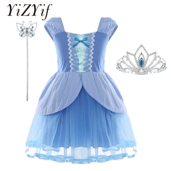 

Kids Girls Fairy Tale Sweetheart Fancy Dress with Crown Tiara and Wand for Birthday Party Halloween Dress Up Cosplay Costume