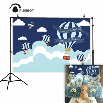 

Allenjoy Happy Birthday Background Cloth Helium Balloons Clouds Spray Photophone Event Supplies My Little Prince Party Backdrops
