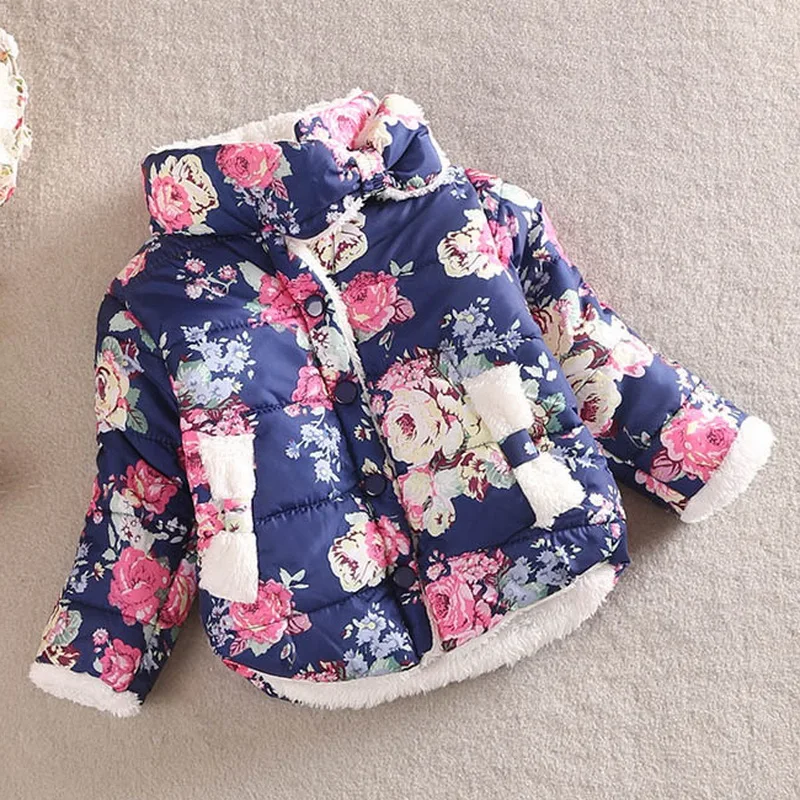Toddler Girl Winter Outerwear Coat Baby Flower Thicken Jacket Kids Fleece Lining Windbreaker Child Padded Cardigan for 1-6Y | Детская