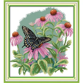 

Butterfly over flowers Embroidery Floss DMC Cross Stitch In 11CT Needlework Counted Cross Stitch Kit for Embroidery Cross Crafts