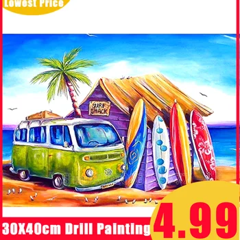 

5D Diamond Painting Kits for Adults Full Square/Round Drill Surf Shack Rhinestone Embroidery Cross Stitch Arts Craft Home Decor