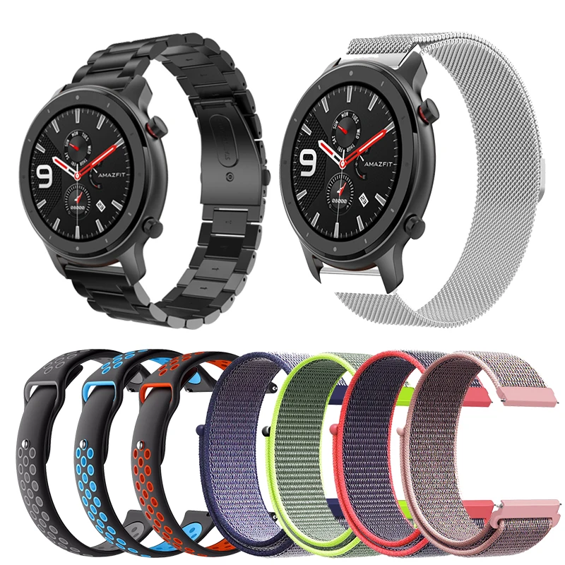 

Huami Amazfit GTR 47mm Smart Bracelet Replacement Metal Milan Stainless Steel Leather Silicone Canvas Watch Bracelet Strap Band