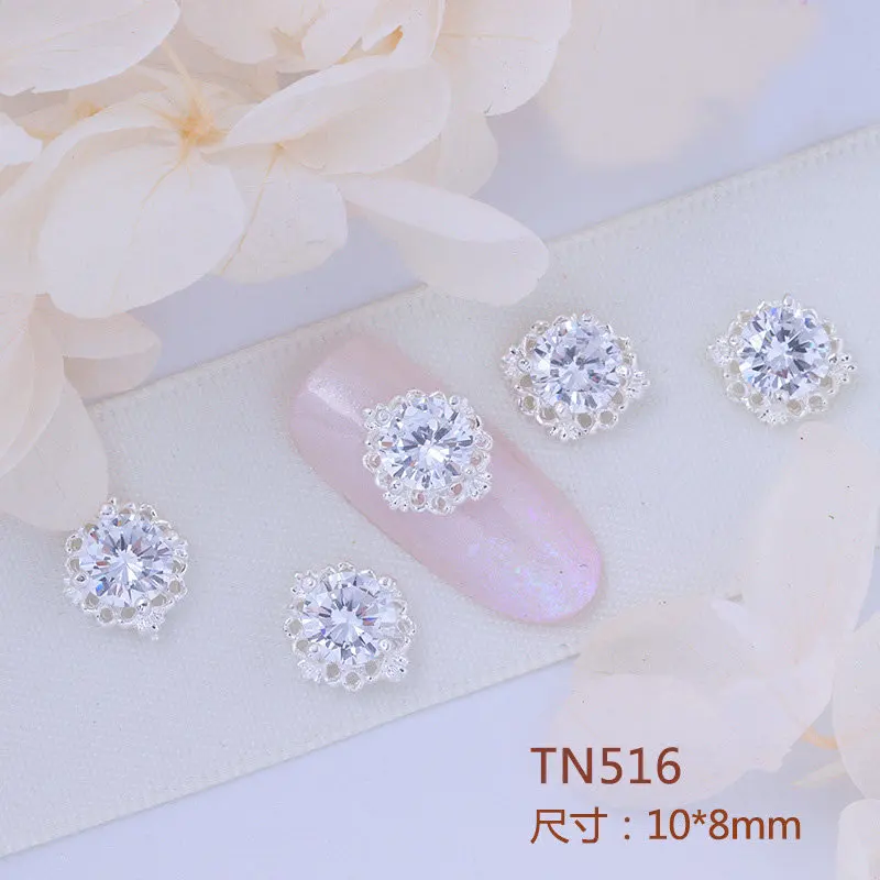 TN516 10 шт./лот, 3D сплав, круглые циркониевые золотые наклейки для ногтей, серебристо-розовые металлические маникюрные аксессуары для ногтей, аксессуары для ногтей DIY, украшения для ногтей, подвески для ногтей - Цвет: TN516