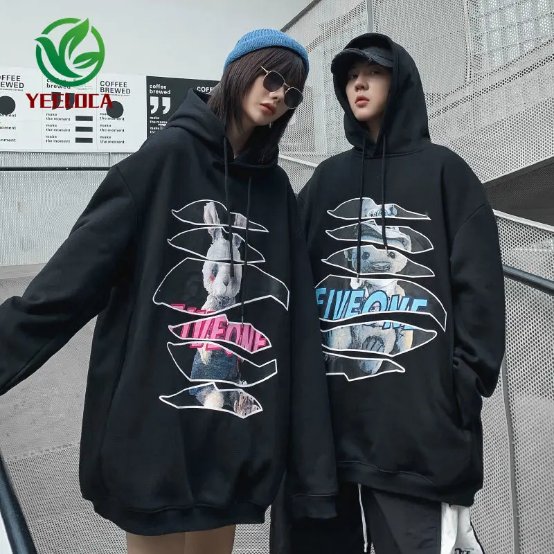2019 Winter Thicken Hip Hop Sweatshirt Hoodie Men Women Couple Oversized Cotton Top Quality Bunny Print Street Dress |