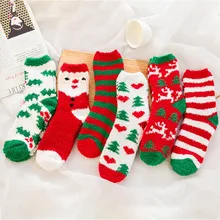 Носки с героями мультфильмов для женщин; милые флисовые Носки с Санта-Клаусом, оленем, рождественской елкой, снеговиком; забавные бархатные носки кораллового цвета для взрослых и мужчин