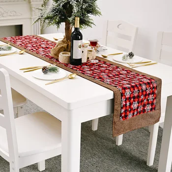 

2020 Merry Christmas Red Snowflake Snowman Long Table Runner Cloth Party Dinner Non-slip Table Runner Cotton Linen Home Decor