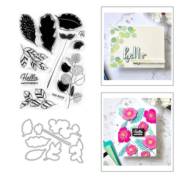 

2020 Hot Leaf Phrase New Transparent Stamps and Metal Cutting Dies Foil DIY Scrapbooking Paper Card Making For Craft Background