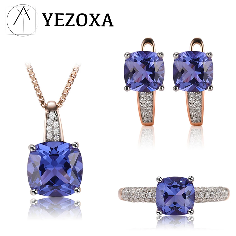 Real 925 Sterling Silver Jewelry Sets Tanzanite Gemstone For Women Birthday Gift Luxury Wedding Fine Jewelry Rose Gold Plated