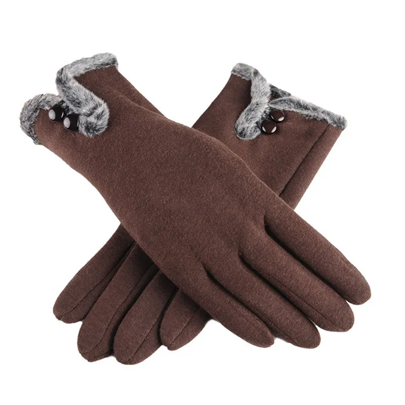 Winter Gloves Women Warm Non-Inverted Velvet Cashmere Full Finger Gloves for Sport Cycling Touch Screen Lace Cotton Gloves 