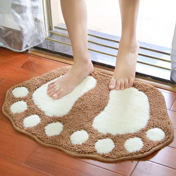 

Cute Big Foot Flocking Bath Mat Fast Absorbent Breathable Quick-drying Soft Polyester Bath Rug Korean Style Non-slip Door Mat