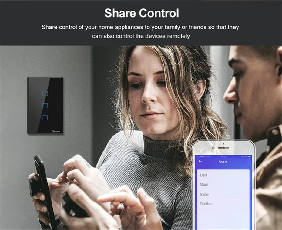 Itead Sonoff T3 нам 1/2/3 Смарт настенный выключатель света с каймой, сенсорный экран/RF433/Wi-Fi, Управление, работает с Amazon Alexa Google Home, 120 Размеры