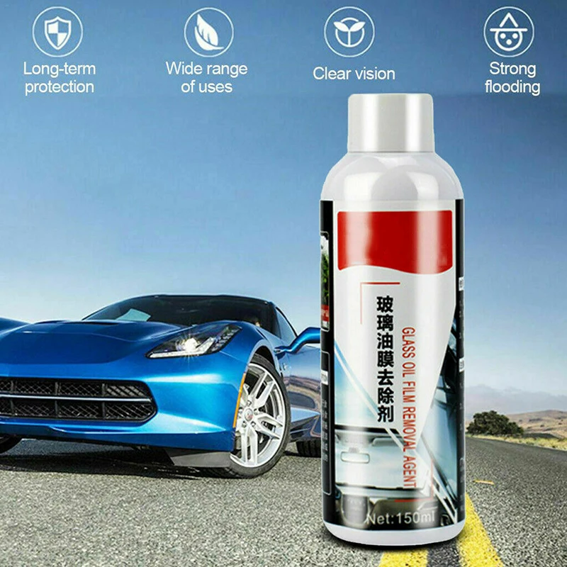 Car Window Glass Liquid Cleaner Removal Agent 150ml Automotive Rain Mark Oil Film Remover with Sponge Car Cleaning Accessories