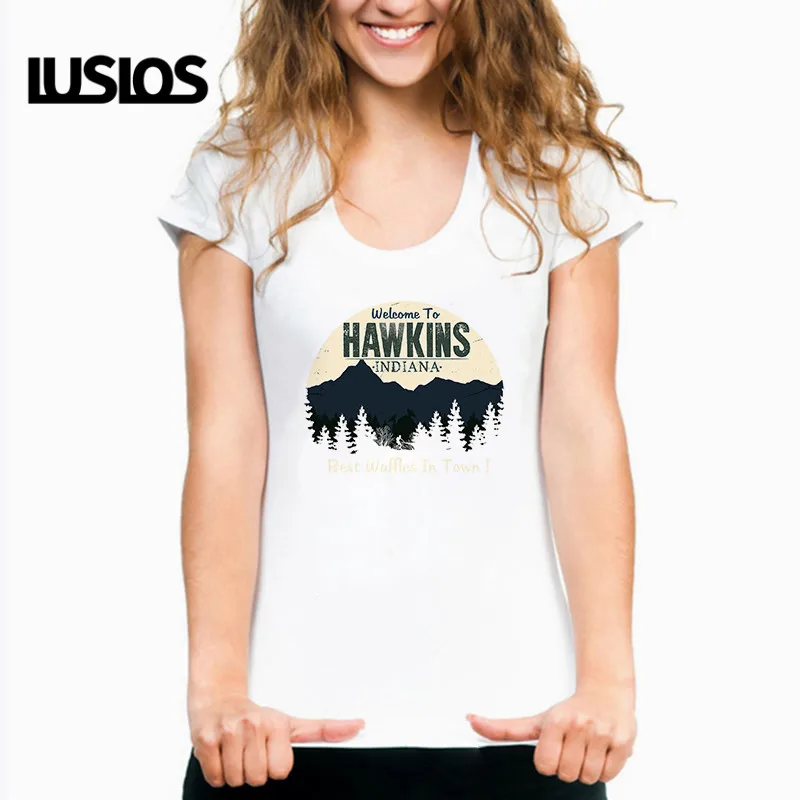 LUSLOS странные вещи ТВ шоу футболка для женщин летние с коротким рукавом 80'S винтажные футболки повседневные круглый вырез белый плюс размер тройник