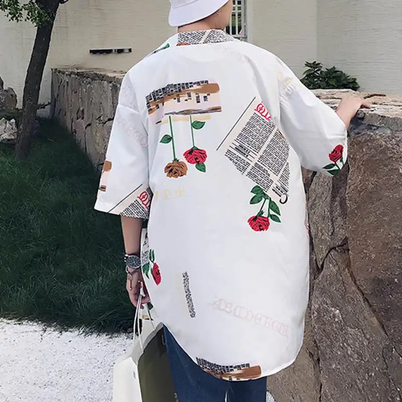 Мужская рубашка с принтом, Camisa Masculina, Повседневная Уличная одежда, свободные, с отворотом, пляжные, короткий рукав, на пуговицах, Гавайские рубашки для мужчин, Harajuku INCERUN