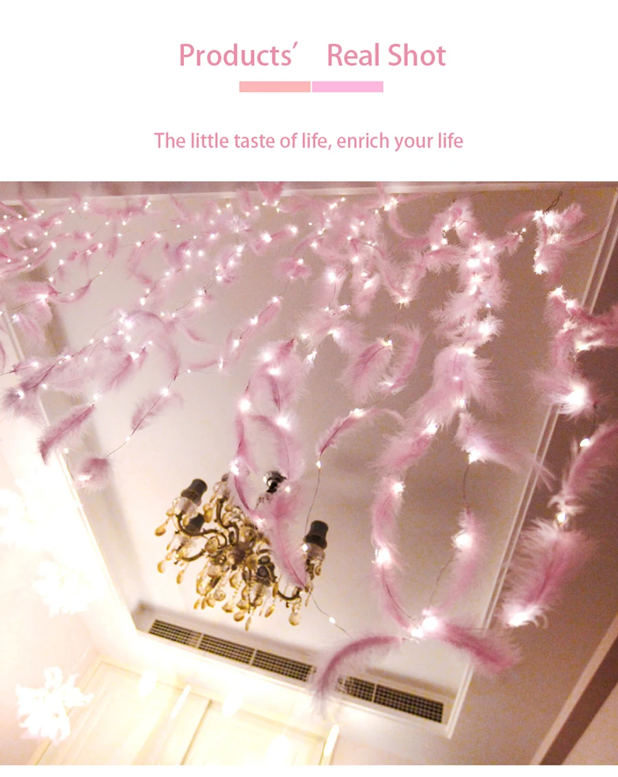 Led Strip Light Feather String Light Fairy Curtain Light Copper Wire For Bedroom Room Ins Style Romantic Decoration Lamp QW159 (7)