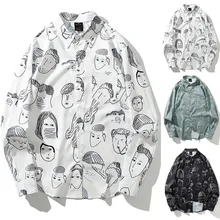 Funnyshirt, блузка с принтом, с длинным рукавом, на пуговицах, Мужская одежда, повседневная, с принтом лица, Рождественская рубашка, новогодние, вечерние, блузка, топ, блузка