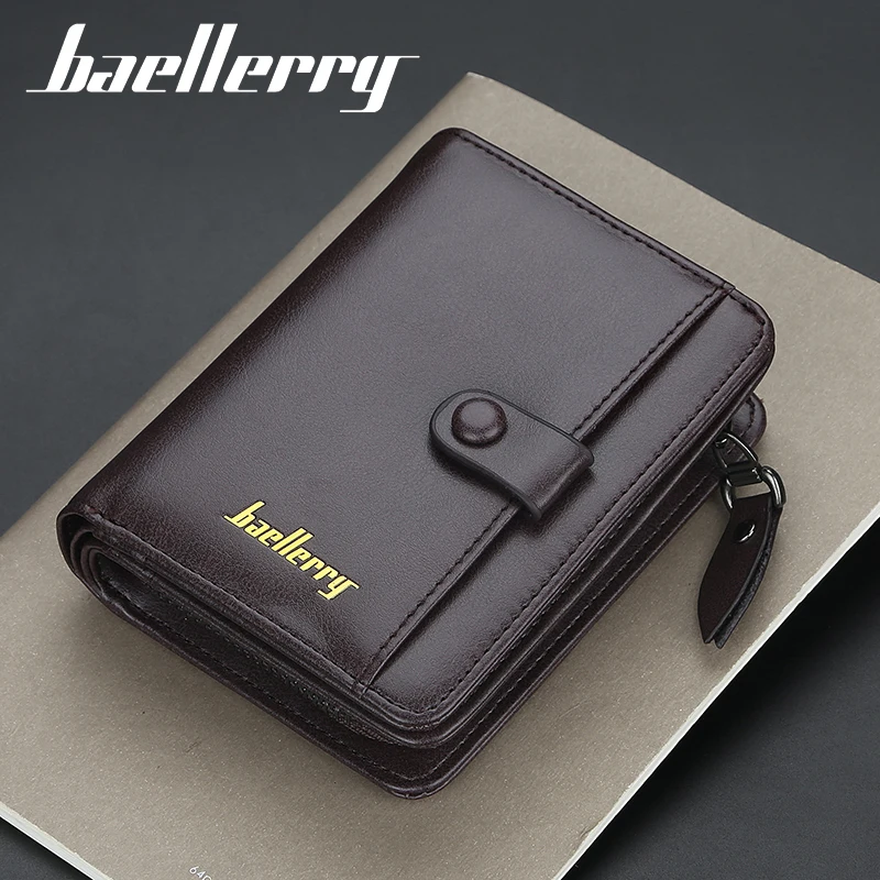 Мужские кошельки от известных Baellerry Модный бумажник тройного сложения на молнии