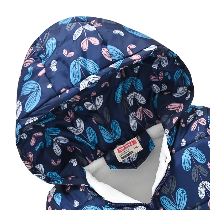 Winter Cotton Clothes 4-8y Girls Printed Floral Long Jacket Children Zipper Hooded Clothing Tops Big Girls Outerwear Parka