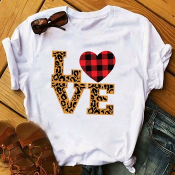 

Women 2020 Love Leopard Plaid Graphic Female Print Valentine's Day Top Clothes Lady Ladies Womens Tee T-Shirt T Shirt T-shirts