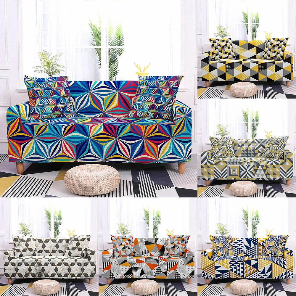

Geometric Fragments Pattern Elastic Sofa Cover Slipcover for Living Room No-arm L-shape Sofa Couch Protective Cover