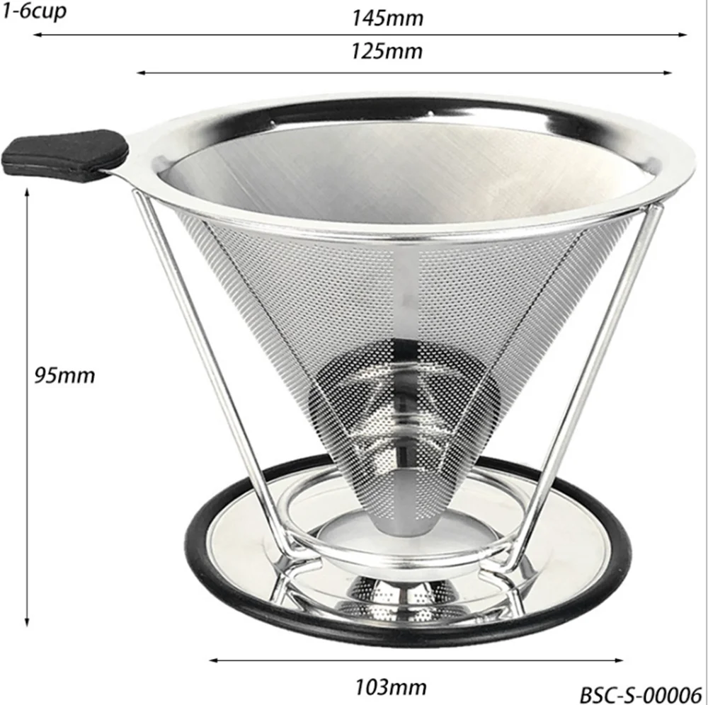 Stainless Steel Reusable Coffee Filter Pour Over Dripper Non-slip Strainer Funnel Shaped Durable Easy to Cleaning for home us