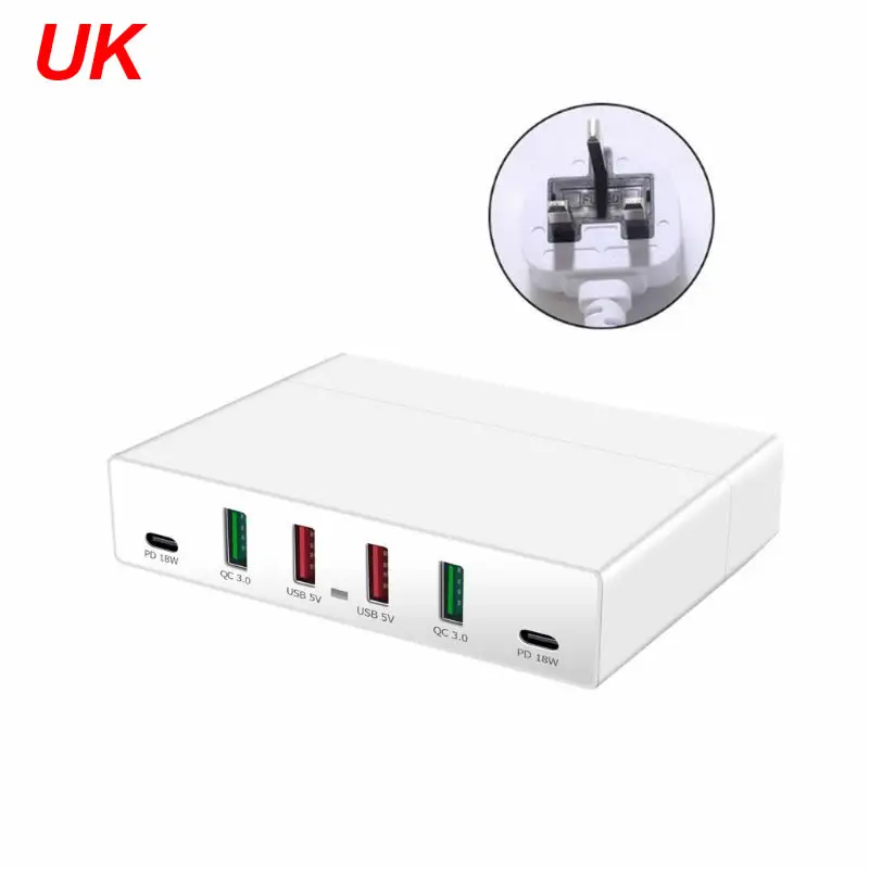 72 Вт QC3.0 Quick Charge 3,0 4x USB Dual USB C type-C PD быстрое зарядное устройство для iPhone - Тип штекера: UK