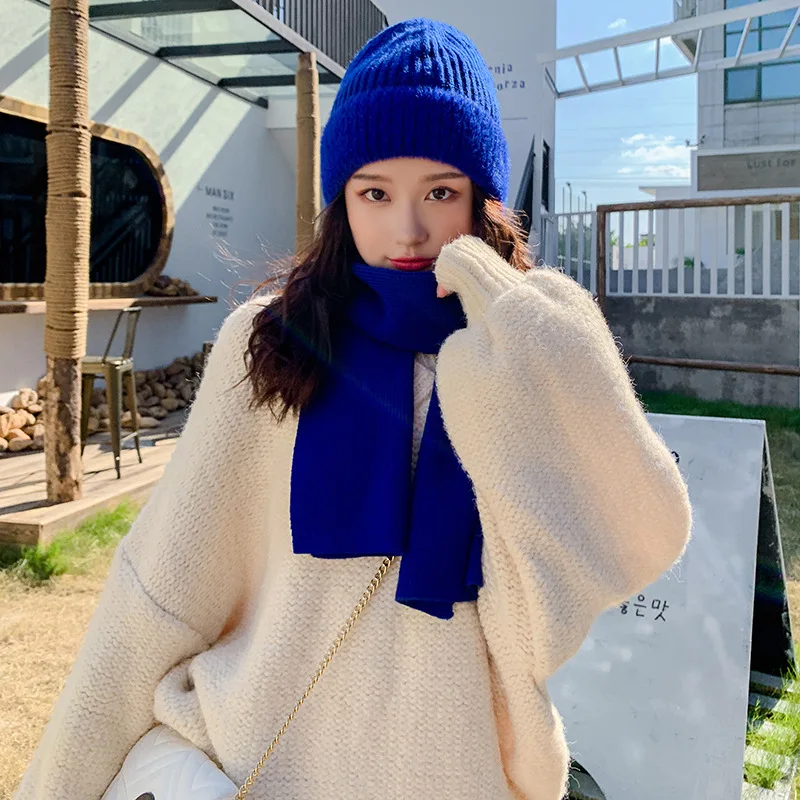blue set Женские шапочки зимняя женская шапка шапочки для девочек Skullies тёплая шапка женская шапка вязаная шапка оптом - Цвет: blue set