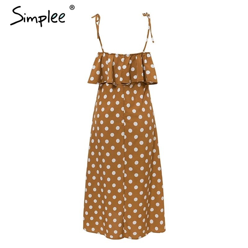 Simplee Простое летнее платье миди в горошек бохо платьями женские пляжные платья