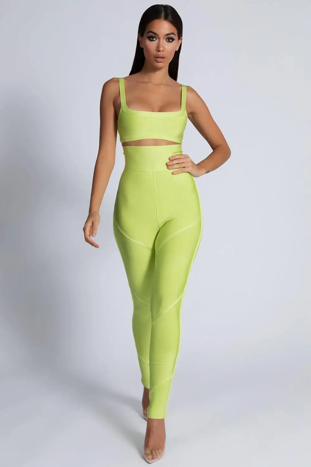 2019 New Pink Khaki Bodycon Bandage Jumpsuit Sleeveless Summer Party Two Piece Set Jumpsuits Outfit Casual Clothing Dropshipping