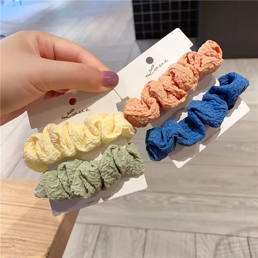 

2 Pcs/Set Girls Retro Scrunchies Solid Chiffon Strechy Elastics Hair Bands for Women Ponytail Headbands Hair Accessories