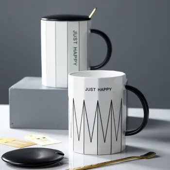 

New Best-selling Ceramic Mug Simple Creative Office Cup With Lid Spoon Wedding Gift Couple Pair Gift Box Set
