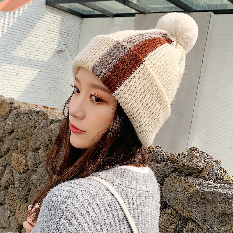 

Brand Winter knitted Beanies Hats Women Thick Warm Beanie Skullies Hat Female knit Letter Bonnet Beanie Caps Outdoor Riding Sets