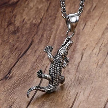 Антикварные серебряные, титановые, стальные крокодиловые Подвески ожерелье с длинной цепочкой 20 дюймов