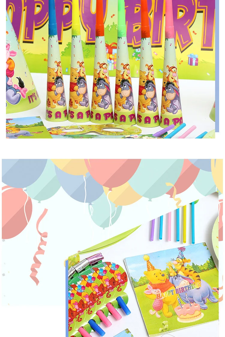 Disney Pooh Children's Birthday Party Supplies Party Tableware Set Paper Towel Tablecloth Paper Plate Knife Fork Spoon Set