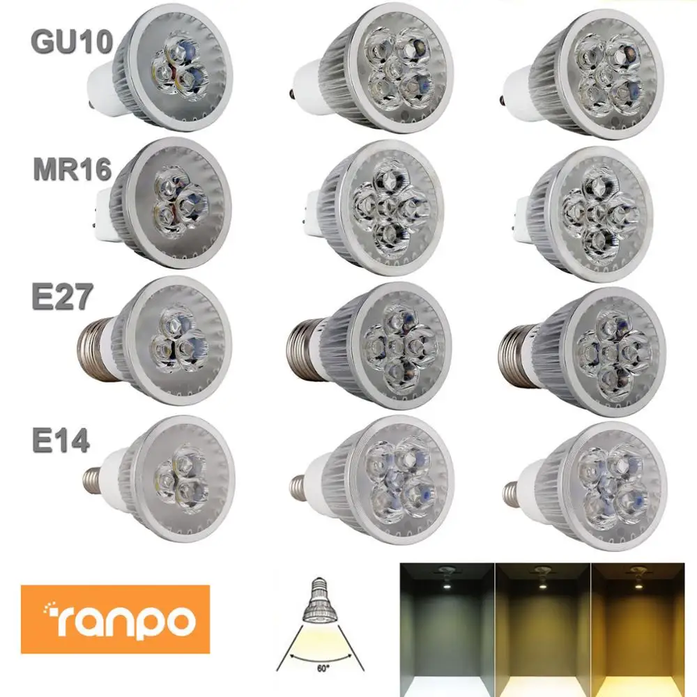 할로겐 램프 교체 LED 전구, 에너지 절약, GU10, E27, E14, DC 12V, MR16 스포트라이트, 9W, 12W, 15W, AC 110-240V, 3000K, 4000K, 6500k