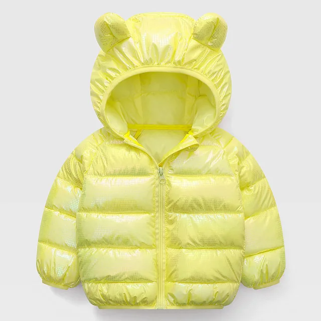 2021 Autumn Winter Hooded Children's Down Jackets for Baby Boys Girls Solid Thick Fleece Warm Kids Top Coats Outerwear Clothes Gold