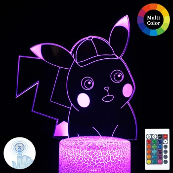 

Anime 3D Led Pokemo Night Light Figure Home Decoration Child Bedroom Pikachu Remote Control Color Changing Light Gift G13