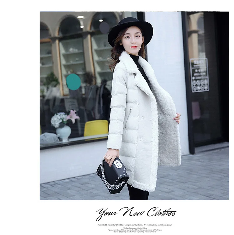 Thick Long Sleeve Winter Mid-length Double Breasted Suit Collar Sweet Solid Color Fashion City Elegant