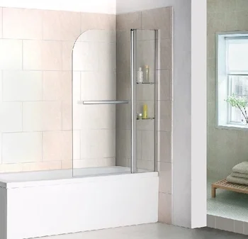 

Folding bath screens with glass shelf shelves and towel rack (profile flip-flop)