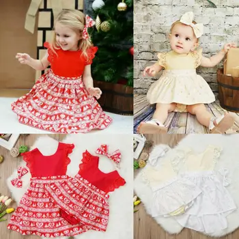 

Toddler Baby Girls Christmas Sister Clothes Lace Princess Dress Romper Outfits