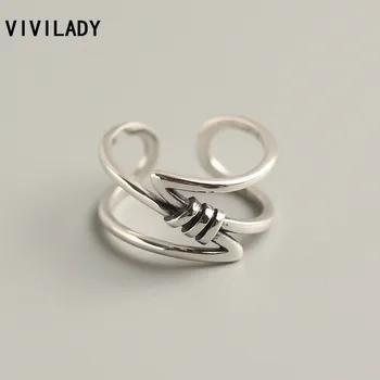 

VIVILADY 925 Sterling Silver Opened Geometric Layer Twisted Women Ring Minimalist Style Link For Female Party Major Jewelry